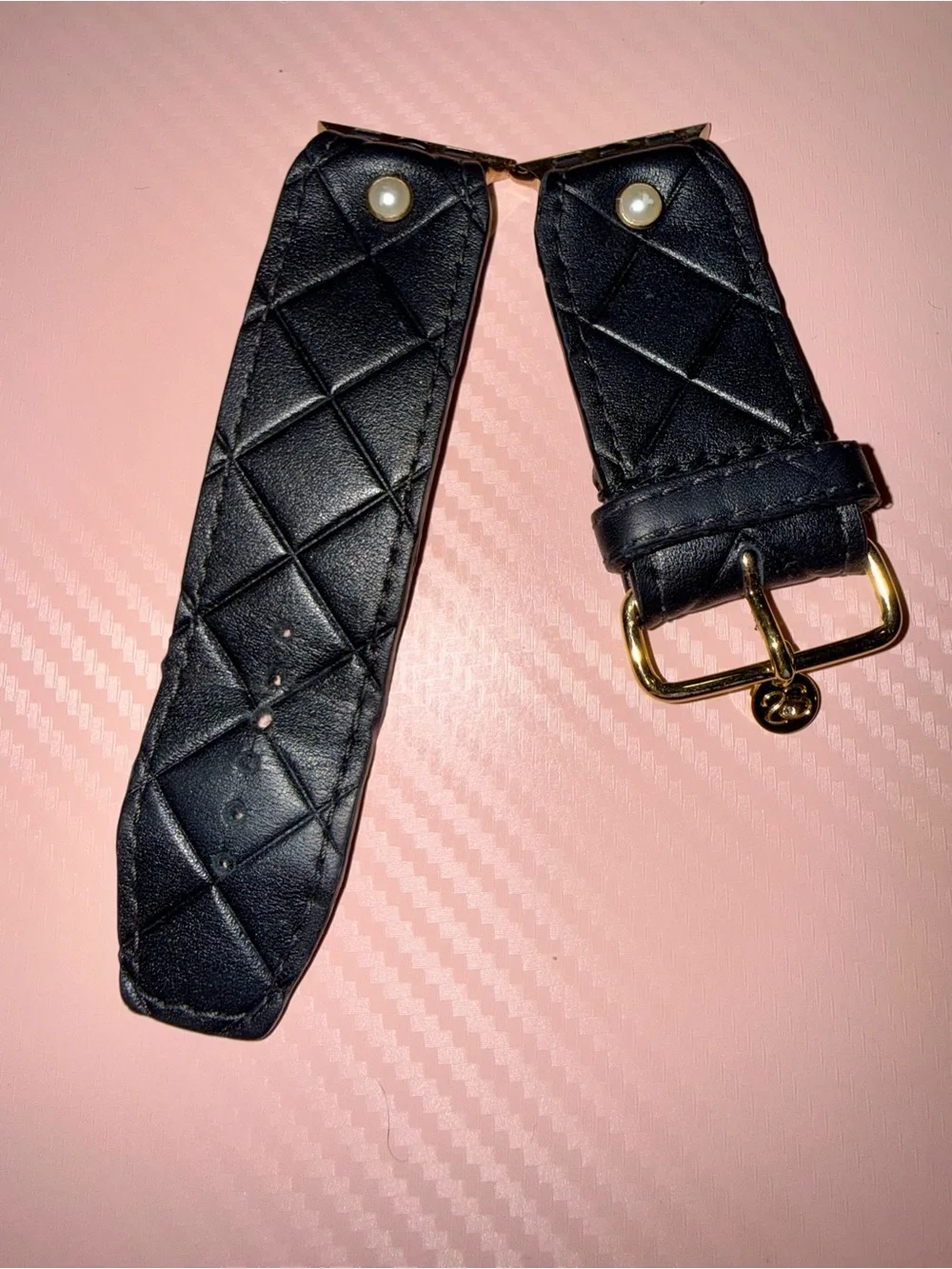 Black Quilted Leather Watch Strap with Gold Hardware by Spark’l Bands